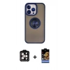 MARSİLYAN™- iPhone 15 Pro Max Kılıf Yörünge Çizgi - Siyah Buffer Hayalet Cam Ekran Koruyucu + PVD Metal Kamera Lens - TU