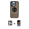 MARSİLYAN™- iPhone 15 Pro Max Kılıf Yörünge Çizgi - Siyah Buffer Hayalet Cam Ekran Koruyucu + PVD Metal Kamera Lens - GS