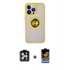 MARSİLYAN™- iPhone 15 Pro Max Kılıf Yörünge Çizgi - Siyah Buffer Hayalet Cam Ekran Koruyucu + PVD Metal Kamera Lens - TU