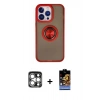 MARSİLYAN™- iPhone 15 Pro Max Kılıf Yörünge Çizgi - Siyah Buffer Hayalet Cam Ekran Koruyucu + PVD Metal Kamera Lens - GS