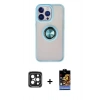 MARSİLYAN™- iPhone 15 Pro Max Kılıf Yörünge Çizgi - Siyah Buffer Hayalet Cam Ekran Koruyucu + PVD Metal Kamera Lens - SH