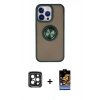 MARSİLYAN™- iPhone 15 Pro Max Kılıf Yörünge Çizgi - Siyah Buffer Hayalet Cam Ekran Koruyucu + PVD Metal Kamera Lens - SH