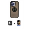 MARSİLYAN™- iPhone 15 Pro Max Kılıf Yörünge Çizgi - Siyah Buffer Hayalet Cam Ekran Koruyucu + PVD Metal Kamera Lens - SH