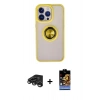 MARSİLYAN™- iPhone 15 Pro Max Kılıf Yörünge Çizgi - Siyah Buffer Hayalet Cam Ekran Koruyucu + Titanyum Gri Raze Metal Kamera Lens