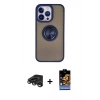MARSİLYAN™- iPhone 15 Pro Max Kılıf Yörünge Çizgi - Siyah Buffer Hayalet Cam Ekran Koruyucu + Titanyum Gri Raze Metal Kamera Lens