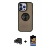MARSİLYAN™- iPhone 15 Pro Max Kılıf Yörünge Çizgi - Siyah Buffer Hayalet Cam Ekran Koruyucu + Titanyum Gri Raze Metal Kamera Lens