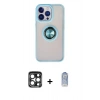 MARSİLYAN™- iPhone 15 Pro Max Kılıf Yörünge Çizgi - Siyah Joko Magic 5D Cam + Lacivert PVD Metal Kamera Lens