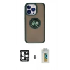 MARSİLYAN™- iPhone 15 Pro Max Kılıf Yörünge Çizgi - Siyah Polymer Nano Ekran Koruyucu + PVD Metal Kamera Lens - LT
