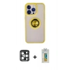 MARSİLYAN™- iPhone 15 Pro Max Kılıf Yörünge Çizgi - Siyah Polymer Nano Ekran Koruyucu + PVD Metal Kamera Lens - LT