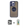 MARSİLYAN™- iPhone 15 Pro Max Kılıf Yörünge Çizgi - Siyah Polymer Nano Ekran Koruyucu + PVD Metal Kamera Lens - LT