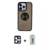MARSİLYAN™- iPhone 15 Pro Max Kılıf Yörünge Çizgi - Siyah Polymer Nano Ekran Koruyucu + PVD Metal Kamera Lens - LT