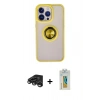 MARSİLYAN™- iPhone 15 Pro Max Kılıf Yörünge Çizgi - Siyah Polymer Nano Ekran Koruyucu + Raze Metal Kamera Lens - TMGI