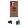 MARSİLYAN™- iPhone 15 Pro Max Kılıf Yörünge Çizgi - Siyah Vanessa Magic Cam + Gümüş Raze Metal Kamera Lens