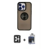 MARSİLYAN™- iPhone 15 Pro Max Kılıf Yörünge Çizgi - Siyah Vanessa Magic Cam + PVD Metal Kamera Lens - SH