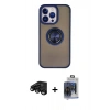 MARSİLYAN™- iPhone 15 Pro Max Kılıf Yörünge Çizgi - Siyah Vanessa Magic Cam + Raze Metal Kamera Lens - SH