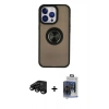 MARSİLYAN™- iPhone 15 Pro Max Kılıf Yörünge Çizgi - Siyah Vanessa Magic Cam + Raze Metal Kamera Lens - SH