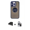 MARSİLYAN™- iPhone 15 Pro Max Kılıf Yörünge Çizgi - Siyah Vanessa Magic Hayalet Cam + Raze Metal Kamera Lens - GS