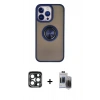 MARSİLYAN™- iPhone 15 Pro Max Kılıf Yörünge Çizgi - Siyah Vanessa Magic Hayalet Cam + PVD Metal Kamera Lens - LT