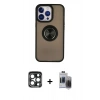 MARSİLYAN™- iPhone 15 Pro Max Kılıf Yörünge Çizgi - Siyah Vanessa Magic Hayalet Cam + PVD Metal Kamera Lens - LT