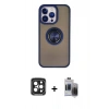 MARSİLYAN™- iPhone 15 Pro Max Kılıf Yörünge Çizgi - Siyah Vanessa Magic Hayalet Cam + PVD Metal Kamera Lens - SH