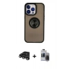 MARSİLYAN™- iPhone 15 Pro Max Kılıf Yörünge Çizgi - Siyah Vanessa Magic Hayalet Cam + Raze Metal Kamera Lens - TMGI