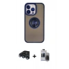 MARSİLYAN™- iPhone 15 Pro Max Kılıf Yörünge Çizgi - Siyah Vanessa Magic Hayalet Cam + Raze Metal Kamera Lens - LT