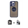 MARSİLYAN™- iPhone 15 Pro Max Kılıf Yörünge Çizgi - Siyah Vanessa Magic Hayalet Cam + PVD Metal Kamera Lens - TU