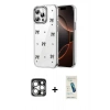 MARSİLYAN™- iPhone 15 Pro Max Kılıf Yörünge Form - Şeffaf Pasifik Cam Ekran Koruyucu + PVD Metal Kamera Lens - GS