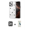 MARSİLYAN™- iPhone 15 Pro Max Kılıf Yörünge Form - Şeffaf Pasifik Cam Ekran Koruyucu + PVD Metal Kamera Lens - SH