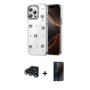 MARSİLYAN™- iPhone 15 Pro Max Kılıf Yörünge Form - Siyah 3D Antistatik Hayalet Cam Ekran Koruyucu + Raze Metal Kamera Lens - LT