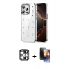 MARSİLYAN™- iPhone 15 Pro Max Kılıf Yörünge Form - Siyah 3D Antistatik Mat Seramik Nano Ekran Koruyucu + PVD Metal Kamera Lens - GS