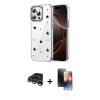 MARSİLYAN™- iPhone 15 Pro Max Kılıf Yörünge Form - Siyah 3D Antistatik Mat Seramik Nano Ekran Koruyucu + Raze Metal Kamera Lens - GS