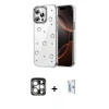 MARSİLYAN™- iPhone 15 Pro Max Kılıf Yörünge Form - Siyah Bilvis 0.18mm Plus Cam Ekran Koruyucu + PVD Metal Kamera Lens - GS