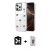 MARSİLYAN™- iPhone 15 Pro Max Kılıf Yörünge Form - Siyah Bilvis 3D Cam Ekran Koruyucu + PVD Metal Kamera Lens - TU