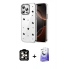 MARSİLYAN™- iPhone 15 Pro Max Kılıf Yörünge Form - Siyah Bilvis 5in1 5D Magic Hayalet Cam Ekran Koruyucu + PVD Metal Kamera Lens - TU