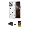MARSİLYAN™- iPhone 15 Pro Max Kılıf Yörünge Form - Siyah Buffer Cam Ekran Koruyucu + Raze Metal Kamera Lens - LT