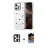 MARSİLYAN™- iPhone 15 Pro Max Kılıf Yörünge Form - Siyah Buffer Hayalet Cam Ekran Koruyucu + PVD Metal Kamera Lens - LT