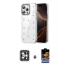 MARSİLYAN™- iPhone 15 Pro Max Kılıf Yörünge Form - Siyah Buffer Hayalet Cam Ekran Koruyucu + PVD Metal Kamera Lens - GI