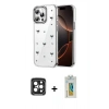 MARSİLYAN™- iPhone 15 Pro Max Kılıf Yörünge Form - Siyah Polymer Nano Ekran Koruyucu + PVD Metal Kamera Lens - SH