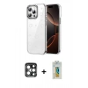MARSİLYAN™- iPhone 15 Pro Max Kılıf Yörünge Form - Siyah Polymer Nano Ekran Koruyucu + PVD Metal Kamera Lens - LT