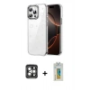 MARSİLYAN™- iPhone 15 Pro Max Kılıf Yörünge Form - Siyah Polymer Nano Ekran Koruyucu + PVD Metal Kamera Lens - GI