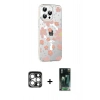 MARSİLYAN™- iPhone 15 Pro Max Kılıf Yörünge Işık Prime - Şeffaf 360 Full Body Arka Koruyucu + Gümüş PVD Metal Kamera Lens
