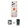 MARSİLYAN™- iPhone 15 Pro Max Kılıf Yörünge Işık Prime - Şeffaf 360 Full Body Arka Koruyucu + Gümüş PVD Metal Kamera Lens