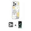 MARSİLYAN™- iPhone 15 Pro Max Kılıf Yörünge Işık Prime - Şeffaf 360 Full Body Arka Koruyucu + Gümüş PVD Metal Kamera Lens
