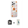 MARSİLYAN™- iPhone 15 Pro Max Kılıf Yörünge Işık Prime - Şeffaf Pasifik Cam Ekran Koruyucu + Turuncu PVD Metal Kamera Lens