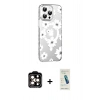 MARSİLYAN™- iPhone 15 Pro Max Kılıf Yörünge Işık Prime - Şeffaf Pasifik Cam Ekran Koruyucu + Turuncu PVD Metal Kamera Lens
