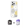 MARSİLYAN™- iPhone 15 Pro Max Kılıf Yörünge Işık Prime - Siyah Bilvis 5in1 3D Magic Cam Ekran Koruyucu + Turuncu PVD Metal Kamera Lens