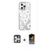 MARSİLYAN™- iPhone 15 Pro Max Kılıf Yörünge Işık Prime - Siyah Buffer Hayalet Cam Ekran Koruyucu + Gümüş PVD Metal Kamera Lens