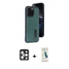 MARSİLYAN™- iPhone 15 Pro Max Kılıf Yörünge Işık Serisi - Şeffaf Pasifik Cam Ekran Koruyucu + Lacivert PVD Metal Kamera Lens