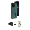 MARSİLYAN™- iPhone 15 Pro Max Kılıf Yörünge Işık Serisi - Şeffaf Pasifik Cam Ekran Koruyucu + Siyah Raze Metal Kamera Lens